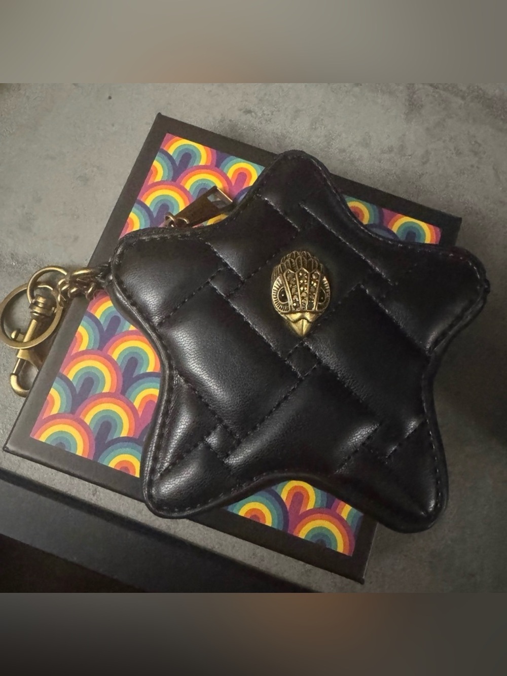NIB Kurt Geiger Black Star Bag Charm Keychain W Zipper